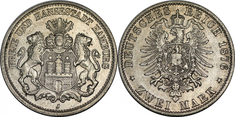 2 Mark 1876 J
Deutsche Münzen und Medaillen ab 1871, REICHSSILBERMÜNZEN, Hambur...