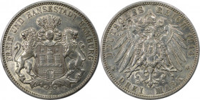 3 Mark 1914 J
Deutsche Münzen und Medaillen ab 1871, REICHSSILBERMÜNZEN, Hamburg. Freie Hansestadt. 3 Mark 1914 J. Silber. Jaeger 64. Vorzüglich-Stem...