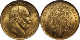 10 Mark 1873 A
Deutsche Münzen und Medaillen ab 1871, REICHSGOLDMÜNZEN, Preußen. Wilhelm I. (1861-1888). 10 Mark 1873 A, Berlin. Gold. KM 502, Jaeger...