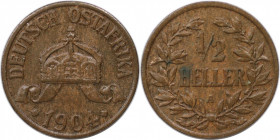 1/2 Heller 1904 A
Deutsche Münzen und Medaillen ab 1871, DEUTSCHE KOLONIEN. Deutsch Ostafrika. 1/2 Heller 1904 A. Cu-Sn-Zn. Jaeger 715. Vorzüglich-St...