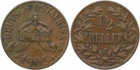 1/2 Heller 1905 J
Deutsche Münzen und Medaillen ab 1871, DEUTSCHE KOLONIEN. Deutsch Ostafrika. 1/2 Heller 1905 J. Jaeger 715. Vorzüglich