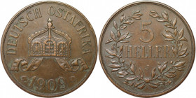 5 Heller 1909 J
Deutsche Münzen und Medaillen ab 1871, DEUTSCHE KOLONIEN. Deutsche Ostafrika 5. Heller 1909 J. Jaeger 717. Vorzüglich-stempelglanz