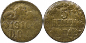 5 Heller 1916 T
Deutsche Münzen und Medaillen ab 1871, DEUTSCHE KOLONIEN. Notmünzen aus Tabora. 5 Heller 1916 T. Jaeger 723. Sehr Schön