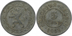 5 Centimes 1915 
Deutsche Münzen und Medaillen ab 1871, DEUTSCHE NEBENGEBIETE. Königreich Belgien (1914-1918). 5 Centimes 1915. Zink. Jaeger 608. Vor...