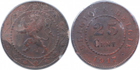 25 Centimes 1917 
Deutsche Münzen und Medaillen ab 1871, DEUTSCHE NEBENGEBIETE. Königreich Belgien (1914-1918). 25 Centimes 1917. Zink. Jaeger 610. V...