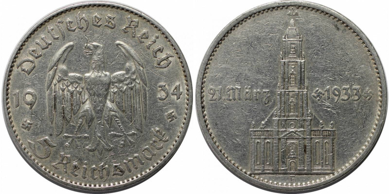 5 Reichmark 1934 F
Deutsche Münzen und Medaillen ab 1871, 3. Reich 1933-1945. 5...