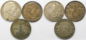 Lot von 3 Münzen 1934 - 1939 
Deutsche Münzen und Medaillen ab 1871, LOTS UND SAMMLUNGEN. 3. REICH 1933-1945. 3 x 2 Reichsmark 1934-1939. Silber. Lot...