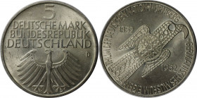 5 Mark 1952 D
Deutsche Münzen und Medaillen ab 1945, BUNDESREPUBLIK DEUTSCHLAND. 5 Mark 1952 D, Germanisches Museum. Silber. KM 113, AKS 210, Jaeger ...