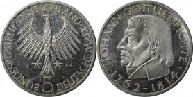 5 Mark 1964 J
Deutsche Münzen und Medaillen ab 1945, BUNDESREPUBLIK DEUTSCHLAND. 5 Mark 1964 J, 150. Todestag Fichtes. Silber. Jaeger 393. Stempelgla...