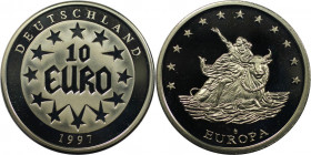 10 Euro 1997 
Deutsche Münzen und Medaillen ab 1945, BUNDESREPUBLIK DEUTSCHLAND. EUROPA MIT STIER. 10 Euro 1997. Kupfer-Nickel. Polierte Platte