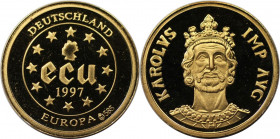 Medaille 1997 
Deutsche Münzen und Medaillen ab 1945, BUNDESREPUBLIK DEUTSCHLAND. Medaille "Ecu" 1997. 0.585 Gold. 1,555 g. 13.5 mm. Polierte Platte