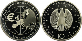 10 Euro 2002 
Deutsche Münzen und Medaillen ab 1945, BUNDESREPUBLIK DEUTSCHLAND. Währungsunion. 10 Euro 2002. Silber. KM 215. Polierte Platte