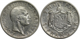 1 Frang Ar 1937 R
Europäische Münzen und Medaillen, Albanien / Albania. Zog I. 1 Frang Ar 1937 R. 5,0 g. 0.835 Silber. 0.13 OZ. KM 16. Stempelglanz