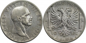 10 Lek 1939 R
Europäische Münzen und Medaillen, Albanien / Albania. Vittorio Emanuele III. 10 Lek 1939 R. Silber. KM 34. Sehr schön-vorzüglich