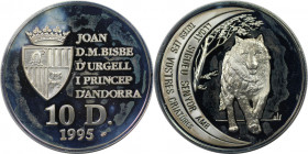 10 Diners 1995 
Europäische Münzen und Medaillen, Andorra. Wolf. 10 Diners 1995. 31,10 g. 0.925 Silber. 0.93 OZ. KM 113. Polierte Platte