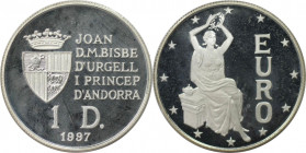 1 Diner 1997 
Europäische Münzen und Medaillen, Andorra. Europa mit Lorbeerkranz. 1 Diner 1997. 10,0 g. 0.500 Silber. 0.16 OZ. KM 127. Polierte Platt...