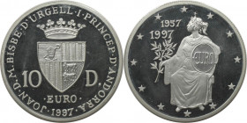 10 Diners 1997 
Europäische Münzen und Medaillen, Andorra. 40 Jahre Römische Verträge. 10 Diners 1997. 31,47 g. 0.925 Silber. 0.94 OZ. KM 130. Polier...