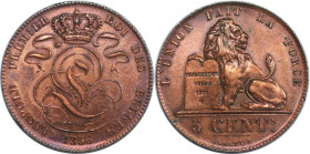 5 Centimes 1856 
Europäische Münzen und Medaillen, Belgien / Belgium. Leopold I. (1832-1865). 5 Centimes 1856. Kupfer. KM 5. Fast Stempelglanz