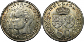 50 Francs 1960 
Europäische Münzen und Medaillen, Belgien / Belgium. Hochzeit von König Baudouin und Doña Fabiola Mora y Aragón. 50 Francs 1960. 12,5...