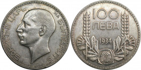 100 Lewa 1934 
Europäische Münzen und Medaillen, Bulgarien / Bulgaria. Boris III. 100 Lewa 1934. Silber. KM 45. Vorzüglich. Patina