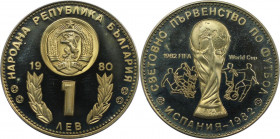 1 Lew 1980 
Europäische Münzen und Medaillen, Bulgarien / Bulgaria. Fußball-Weltmeisterschaft 1982, Spanien. 1 Lew 1980. Kupfer-Nickel. KM 107. Polie...