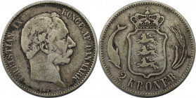 2 Kroner 1875 
Europäische Münzen und Medaillen, Dänemark / Denmark. Christian IX. (1863-1906). 2 Kroner 1875. Silber. KM 798. Schön