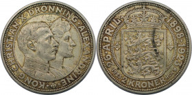 2 Kroner 1923 
Europäische Münzen und Medaillen, Dänemark / Denmark. Christian X. & Alexandrine. Silberhochzeit. 2 Kroner 1923. Silber. KM 821. Sehr ...