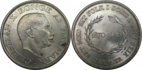 2 Kroner 1945 
Europäische Münzen und Medaillen, Dänemark / Denmark. 75. Jahrestag - Geburt von König Christian X. 2 Kroner 1945. 15,0 g. 0.800 Silbe...