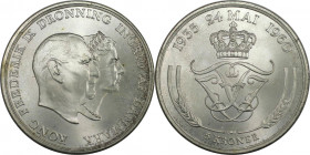 5 Kroner 1960 
Europäische Münzen und Medaillen, Dänemark / Denmark. Frederik IX, Silberhochzeit. 5 Kroner 1960. 17,0 g. 0.800 Silber. 0.44 OZ. KM 85...