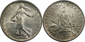 2 Francs 1917 
Europäische Münzen und Medaillen, Frankreich / France. Dritte Republik (1870-1940). 2 Francs 1917. 10,0 g. 0.835 Silber. 0.27 OZ. KM 8...