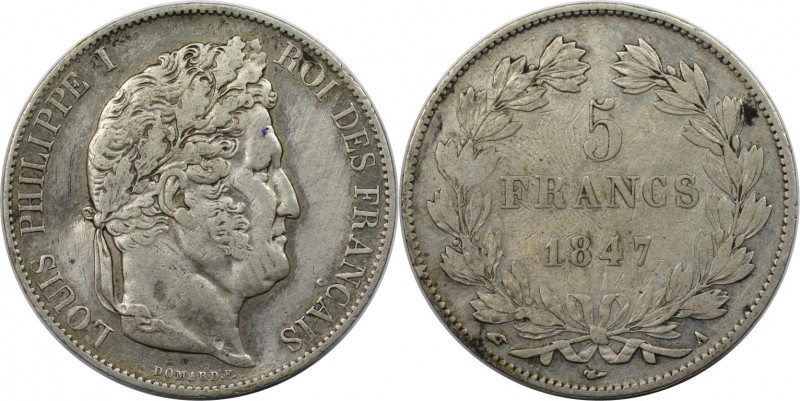 5 Francs 1847 A
Europäische Münzen und Medaillen, Frankreich / France. Louis Ph...