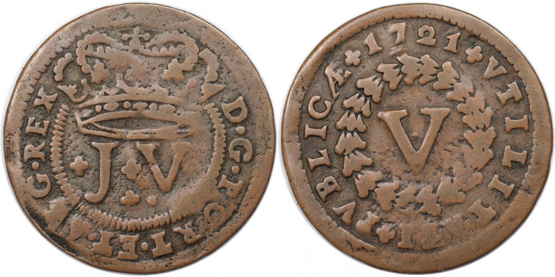 5 Reis 1721 
Europäische Münzen und Medaillen, Portugal. 5 Reis 1721. Kupfer. K...