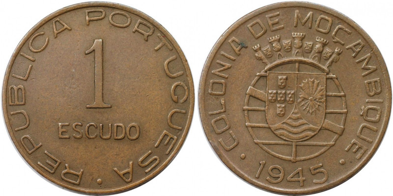 1 Escudo 1945 
Europäische Münzen und Medaillen, Portugal. PORTUGIESISCHE BESIT...