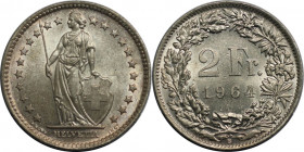 2 Franken 1964 B
Europäische Münzen und Medaillen, Schweiz / Switzerland. Helvetia. 2 Franken 1964 B. 10,0 g. 0.835 Silber. 0.27 OZ. KM 21. Stempelgl...