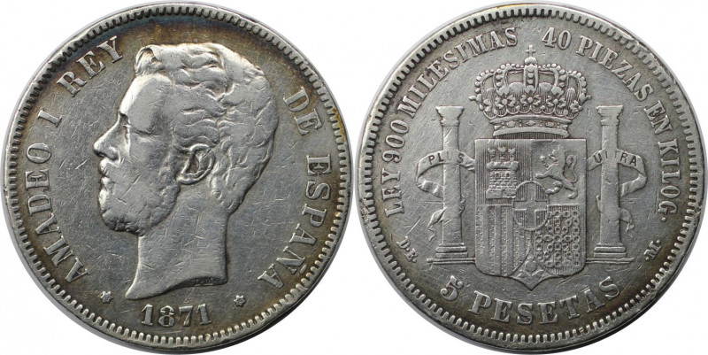 5 Pesetas 1871 DE - M
Europäische Münzen und Medaillen, Spanien / Spain. Amadeo...