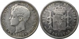 5 Pesetas 1898 SG - V
Europäische Münzen und Medaillen, Spanien / Spain. Alfonso XIII. 5 Pesetas 1898 SG - V. Silber. KM 707. Vorzüglich