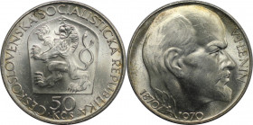 50 Kronen 1970 
Europäische Münzen und Medaillen, Tschechoslowakei / Czechoslovakia. W.I. Lenin. 50 Kronen 1970. 13,0 g. 0.700 Silber. 0.29 OZ. KM 70...
