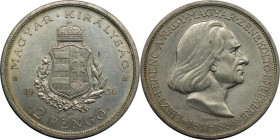 2 Pengö 1936 
Europäische Münzen und Medaillen, Ungarn / Hungary. 2 Pengö 1936. Zum 50. Todestag von Franz Liszt. 10,0 g. 0.640 Silber. 0.2 OZ. KM 51...