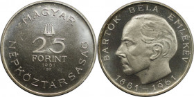 25 Forint 1961 
Europäische Münzen und Medaillen, Ungarn / Hungary. 80. Geburtstag von Bela Bartok. 25 Forint 1961. 17,5 g. 0.750 Silber. 0.42 OZ. KM...