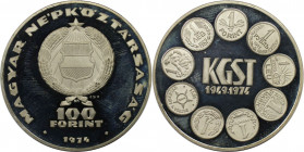 100 Forint 1974 
Europäische Münzen und Medaillen, Ungarn / Hungary. 25. Jahrestag von KGST. 100 Forint 1974. 22,0 g. 0.640 Silber. 0.45 OZ. KM 602. ...
