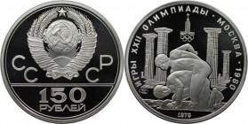 150 Rubel 1979 
Russische Münzen und Medaillen, UdSSR und Russland. Olympische Spiele Moskau 1980 - Ringer. 150 Rubel 1979. 15,54 g. 0.999 Platin. 0....