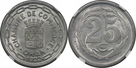 25 Centimes 1922 
Weltmünzen und Medaillen, Algerien / Algeria. CHAMBER OF COMMERCE ORAN. 25 Centimes 1922. Aluminium. KM TnE5. NGC MS 64