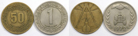 Lot von 2 Münzen 1971 - 1972 
Weltmünzen und Medaillen, Algerien / Algeria, Lots und Sammlungen. 50 Centimes 1971, 1 Dinar 1972. Lot von 2 Münzen. Bi...