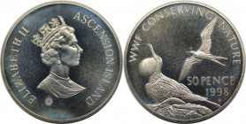 50 Pence 1998 
Weltmünzen und Medaillen, Ascension Island. Ascension-Fregattvögel. 50 Pence 1998. Kupfer-Nickel. KM 9. Stempelglanz