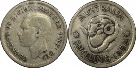 1 Shilling 1952 
Weltmünzen und Medaillen, Australien / Australia. George VI. 1 Shilling 1952. Silber. KM 46. Sehr schön-vorzüglich