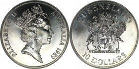 10 Dollars 1989 
Weltmünzen und Medaillen, Australien / Australia. "Queensland". 10 Dollars 1989. 20,0 g. 0.925 Silber. 0.59 OZ. KM 114. Stempelglanz...