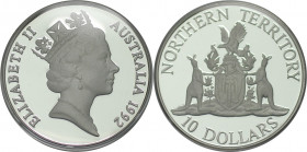10 Dollars 1992 
Weltmünzen und Medaillen, Australien / Australia. "Northern Territory". 10 Dollars 1992. 20,0 g. 0.925 Silber. 0.59 OZ. KM 188. Poli...