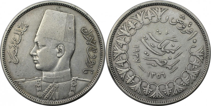 10 Piastres 1939 
Weltmünzen und Medaillen, Ägypten / Egypt. Farouk I. 10 Piast...