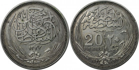 20 Piastres 1917 
Weltmünzen und Medaillen, Ägypten / Egypt. Hussein Kamil (1914-1917). 20 Piastres 1917. Silber. KM 321. Fast Vorzüglich