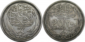 20 Piastres 1917 
Weltmünzen und Medaillen, Ägypten / Egypt. Hussein Kamil (1914-1917). 20 Piastres 1917. Silber. 27,75 g. KM 321. Fast Vorzüglich